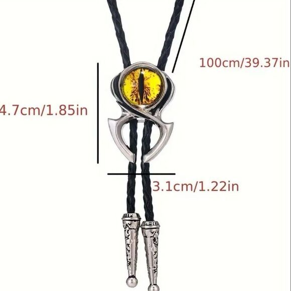 Dragon Yellow Eye Glass Bolo Tie Men’s Western Cowboy Accessory Necklace New - Picture 5 of 5